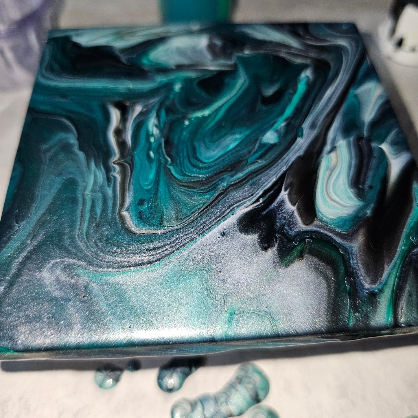 Hand-Painted Pour Ceramic Coasters - Set of 4