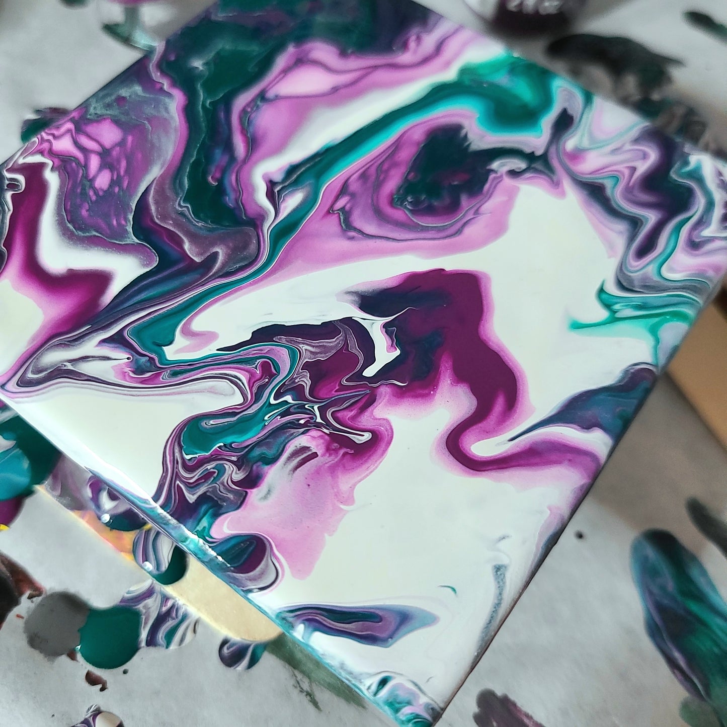 Hand-Painted Pour Ceramic Coasters - Set of 4