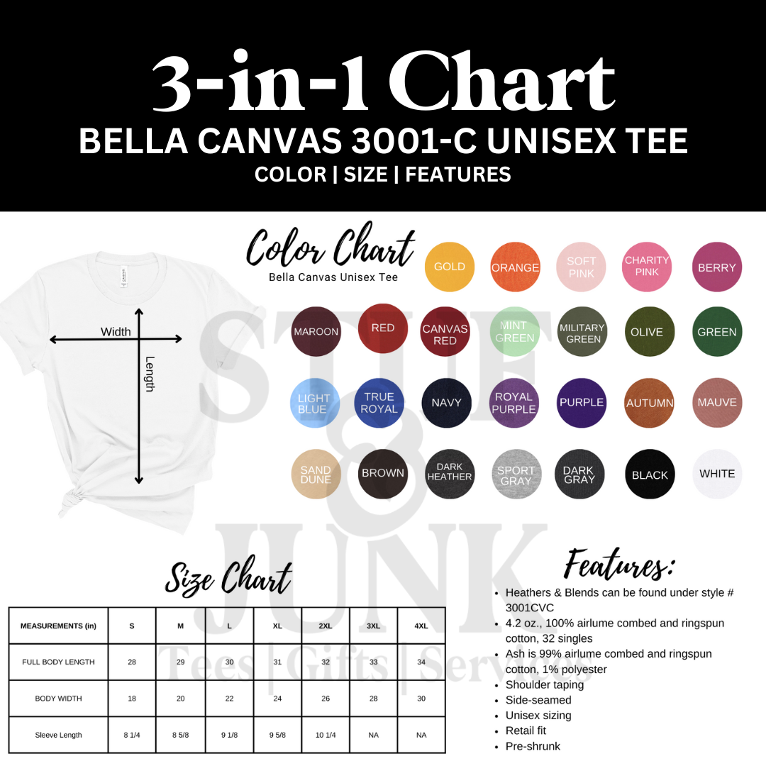 Bella Canvas 3001-C Color Chart