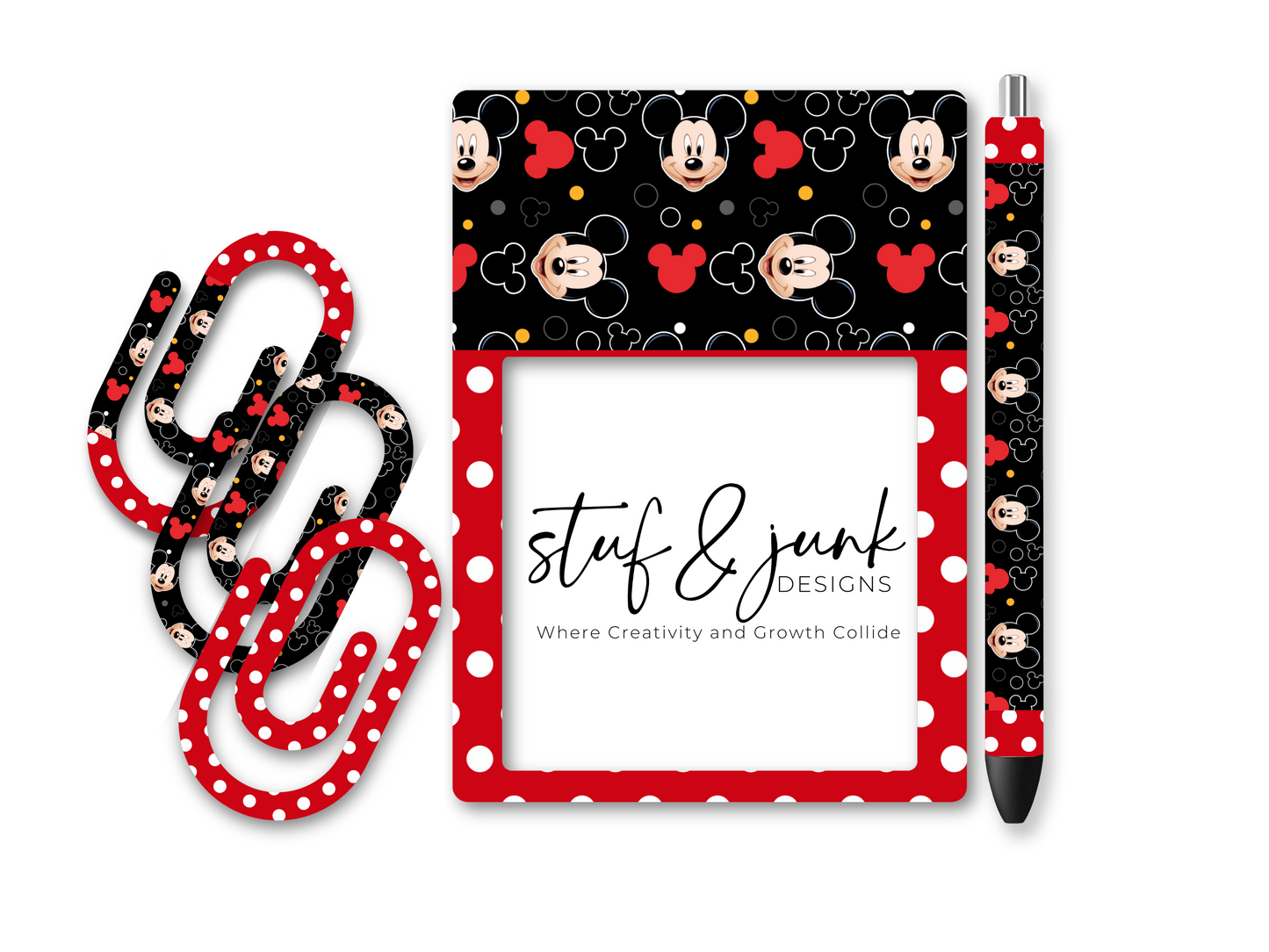 Custom Sticky Note Pad Set w/Paperclip Bookmarks + Gel Pen