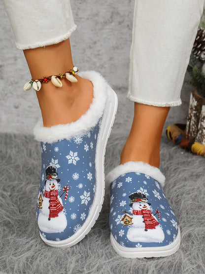 Snowman Flat Slippers | Faux Fur | Curated