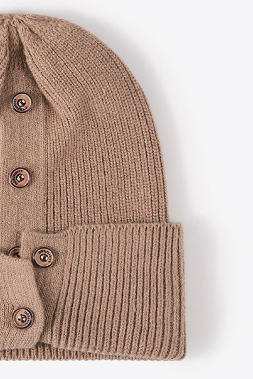 Button Detail Rib-Knit Cuff Beanie | Curated