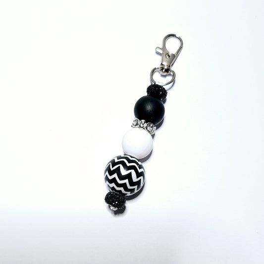 Glam Keychain | Black & White Chevron