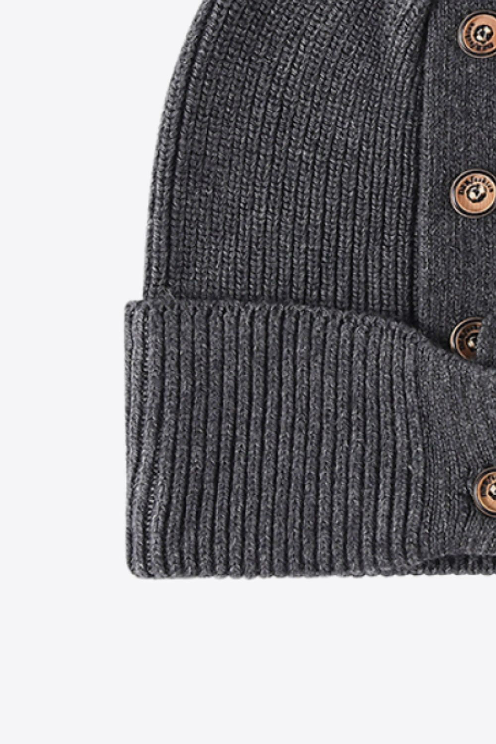 Button Detail Rib-Knit Cuff Beanie | Curated