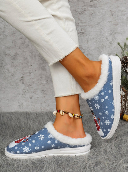 Snowman Flat Slippers | Faux Fur | Curated