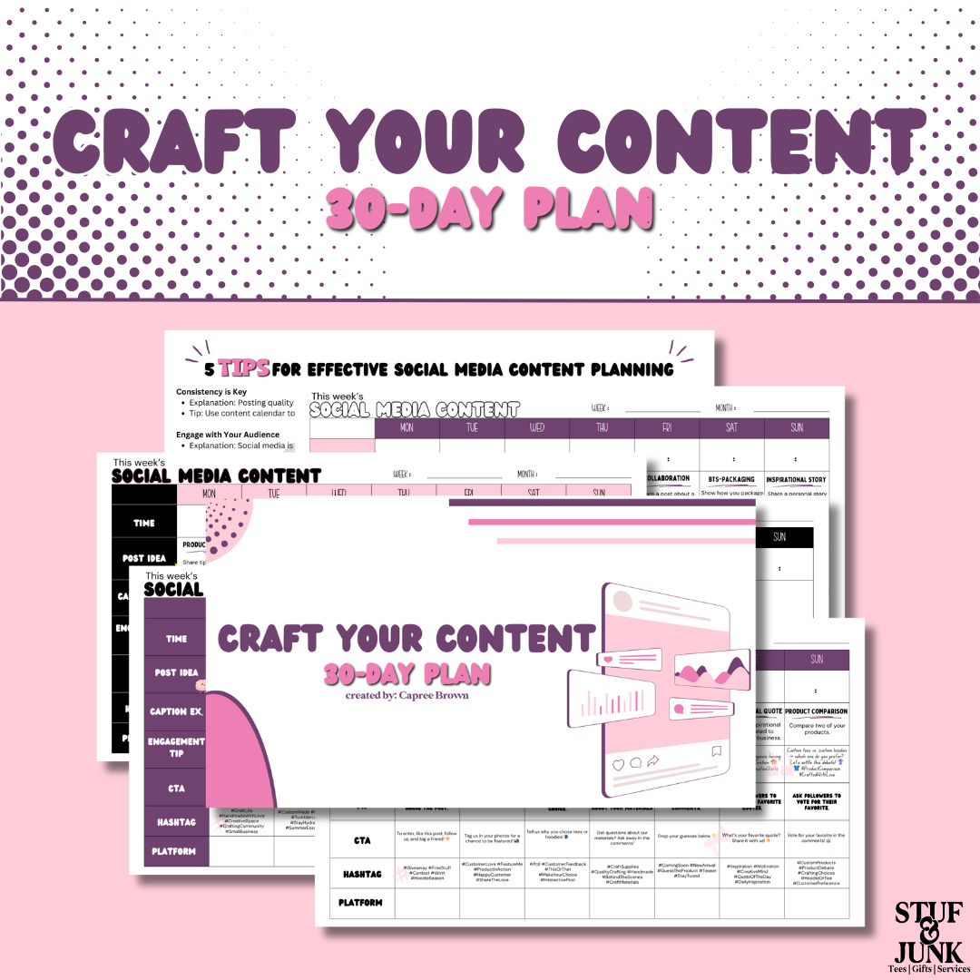 Craft Your Content 30-Day  Social Media Plan | for T-Shirt and Crafting Businesses | Digital Download