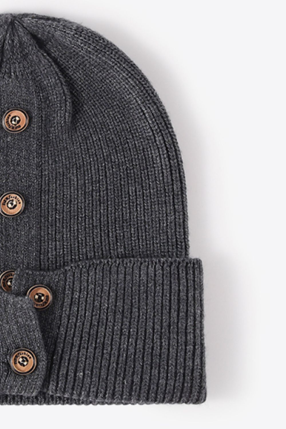 Button Detail Rib-Knit Cuff Beanie | Curated