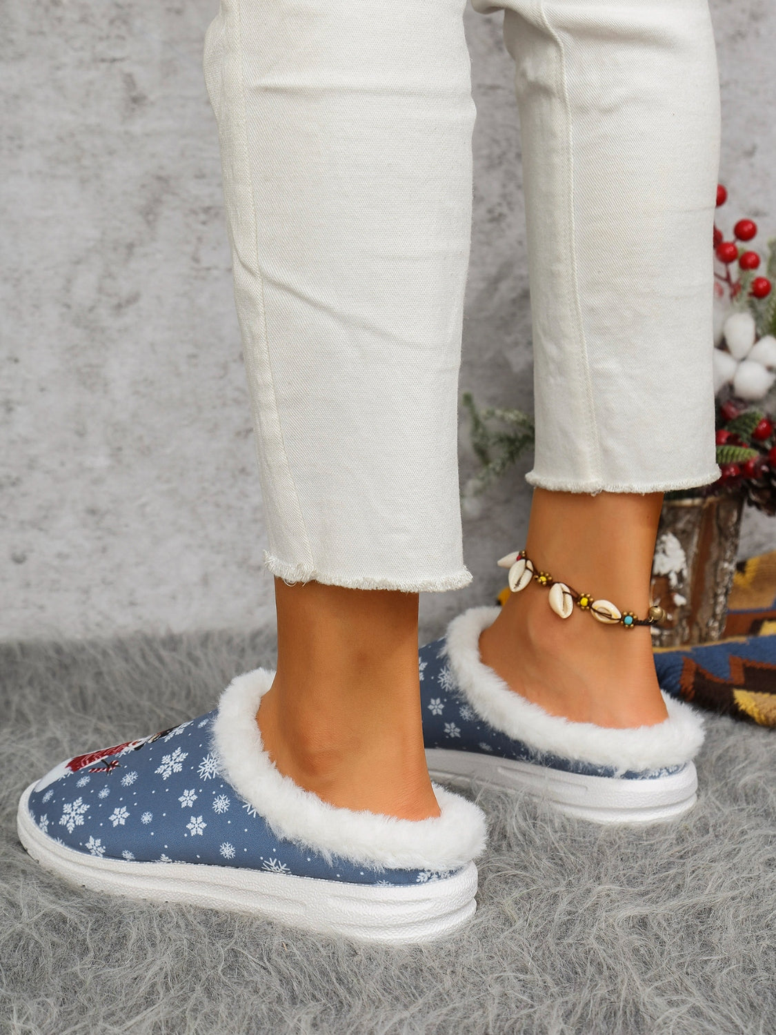 Snowman Flat Slippers | Faux Fur | Curated