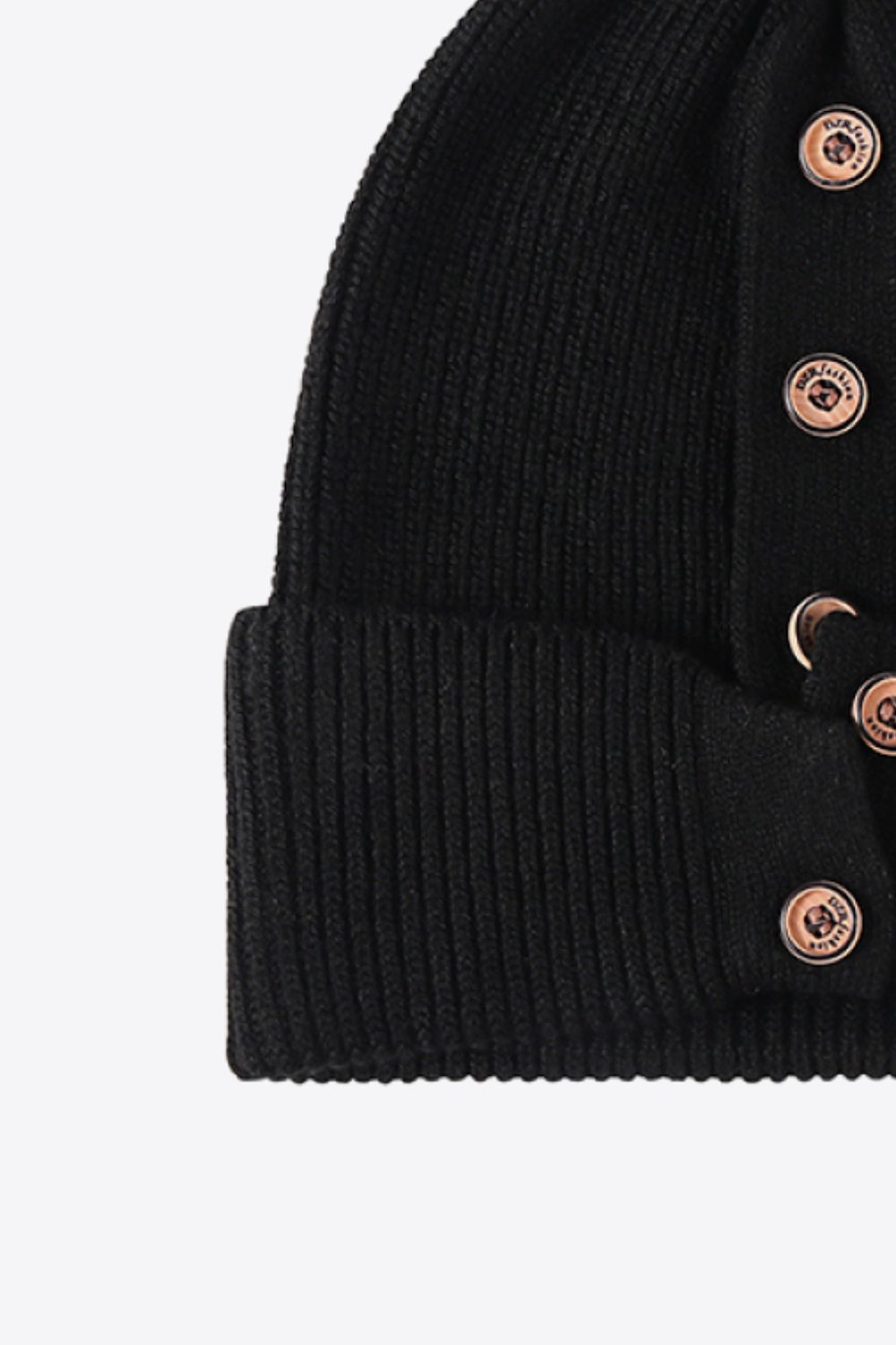 Button Detail Rib-Knit Cuff Beanie | Curated