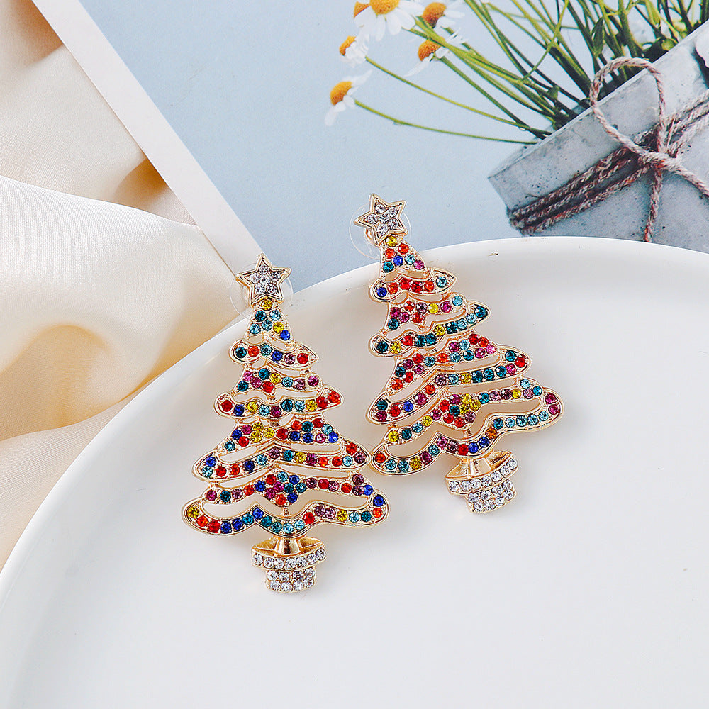 Rhinestone Christmas Tree Earrings