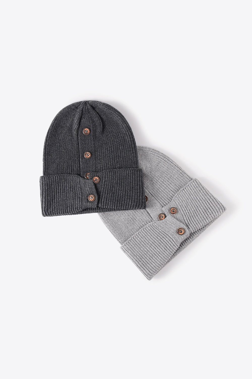 Button Detail Rib-Knit Cuff Beanie | Curated