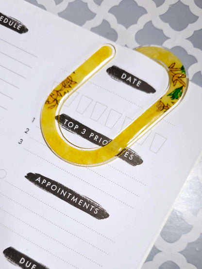 Jumbo Paper Clip Bookmark | Yellow Floral