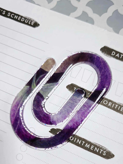 Jumbo Paper Clip Bookmark | Purple Floral Sparkle