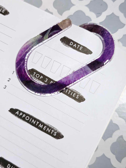 Jumbo Paper Clip Bookmark | Purple Floral Sparkle