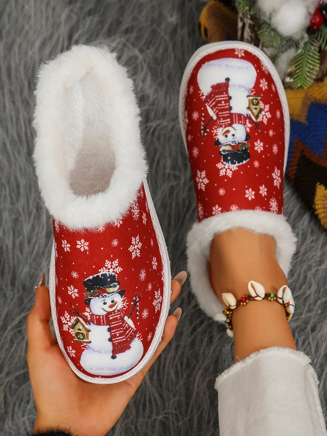 Snowman Flat Slippers | Faux Fur | Curated