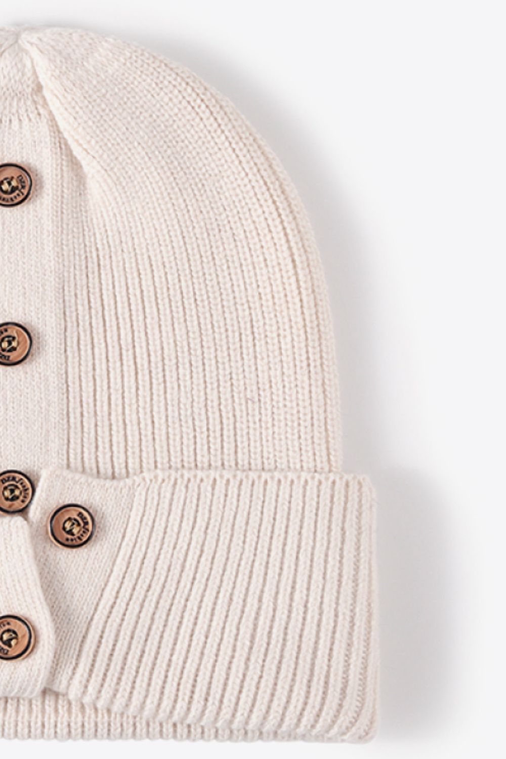 Button Detail Rib-Knit Cuff Beanie | Curated