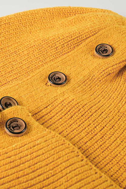 Button Detail Rib-Knit Cuff Beanie | Curated