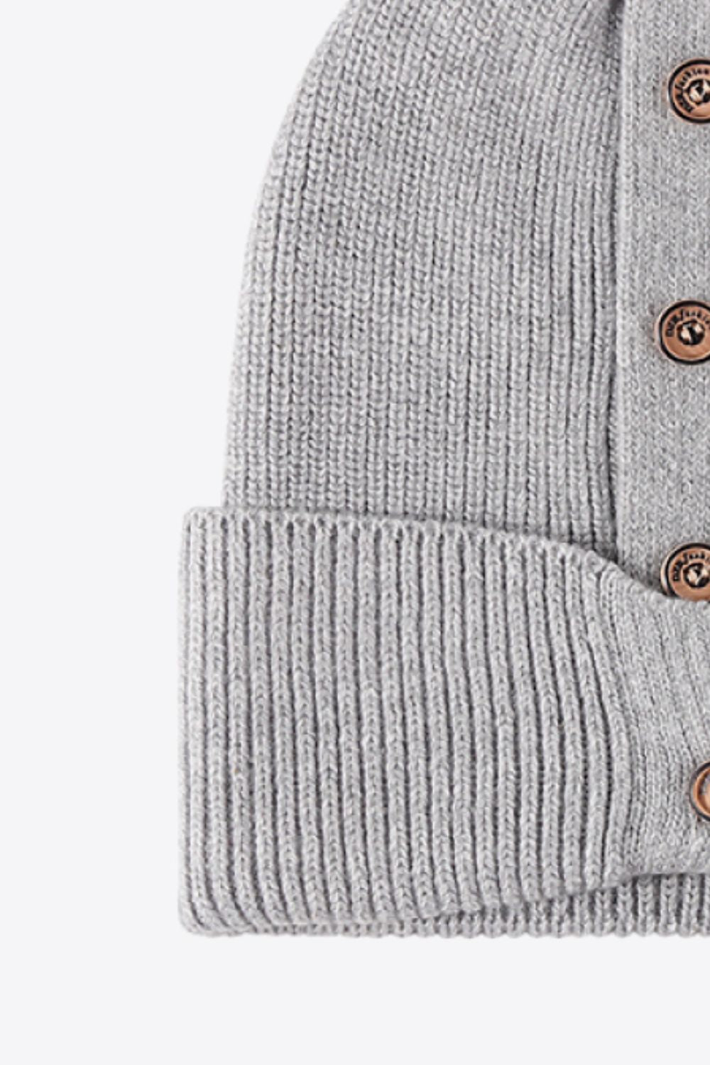 Button Detail Rib-Knit Cuff Beanie | Curated