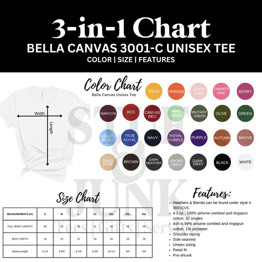 Bella Canvas 3001-C Color Chart