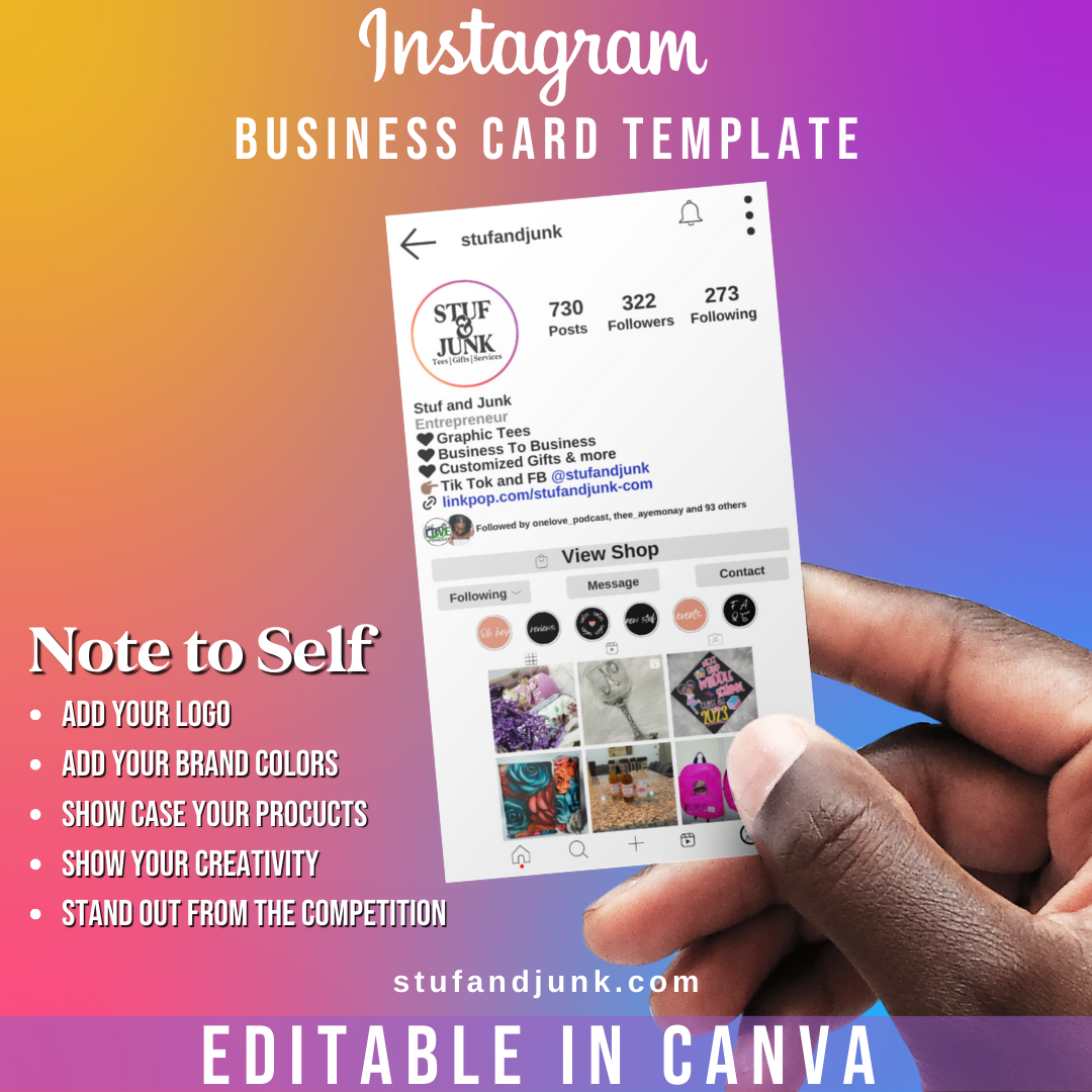 Instagram Business Card Template Stuf and Junk
