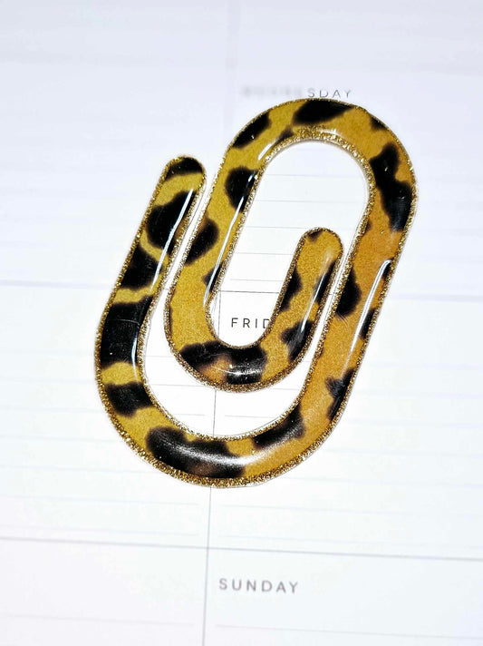 Jumbo Paper Clip Bookmark | Leopard Glitter