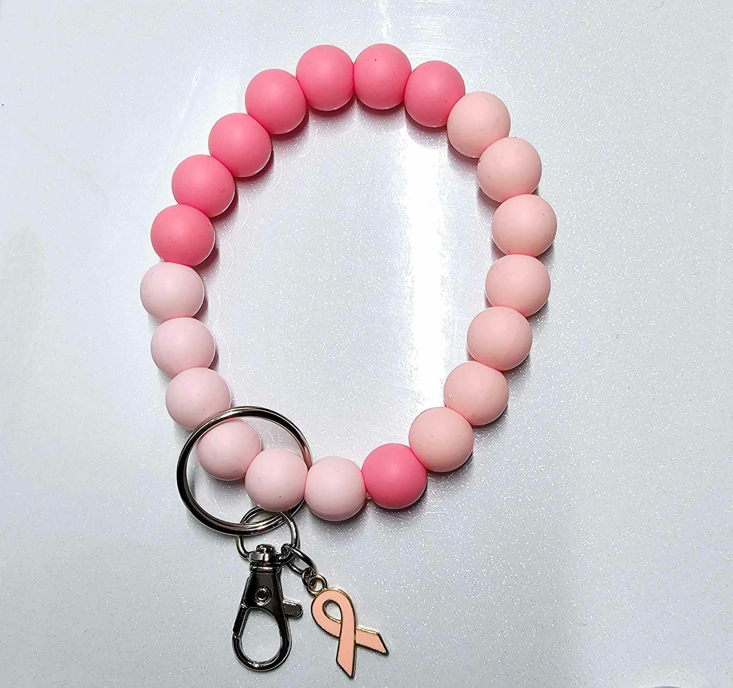 Beaded Breast Cancer Wristlet Keychain w/Charm