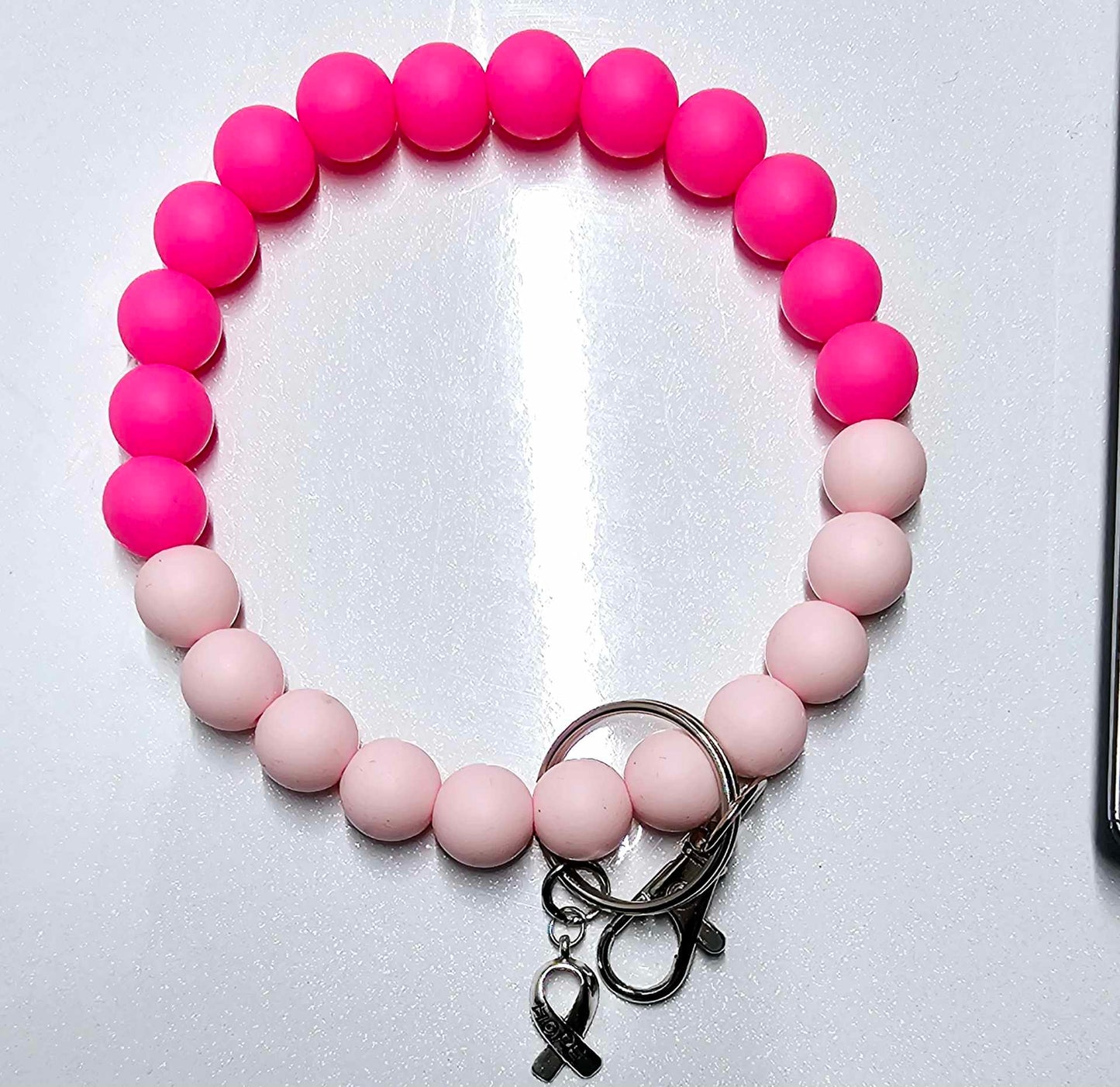 Beaded Breast Cancer Wristlet Keychain w/Charm