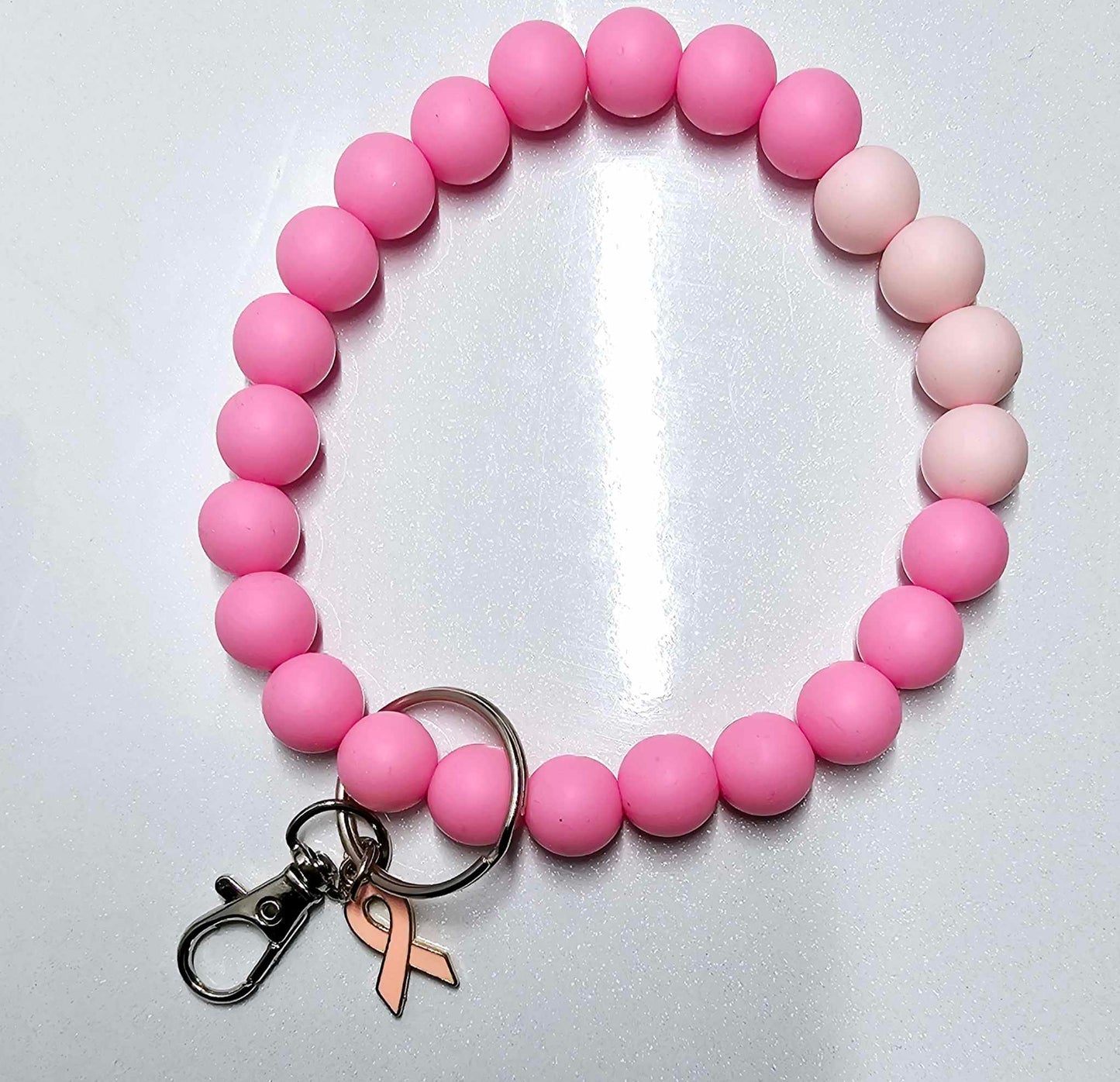 Beaded Breast Cancer Wristlet Keychain w/Charm