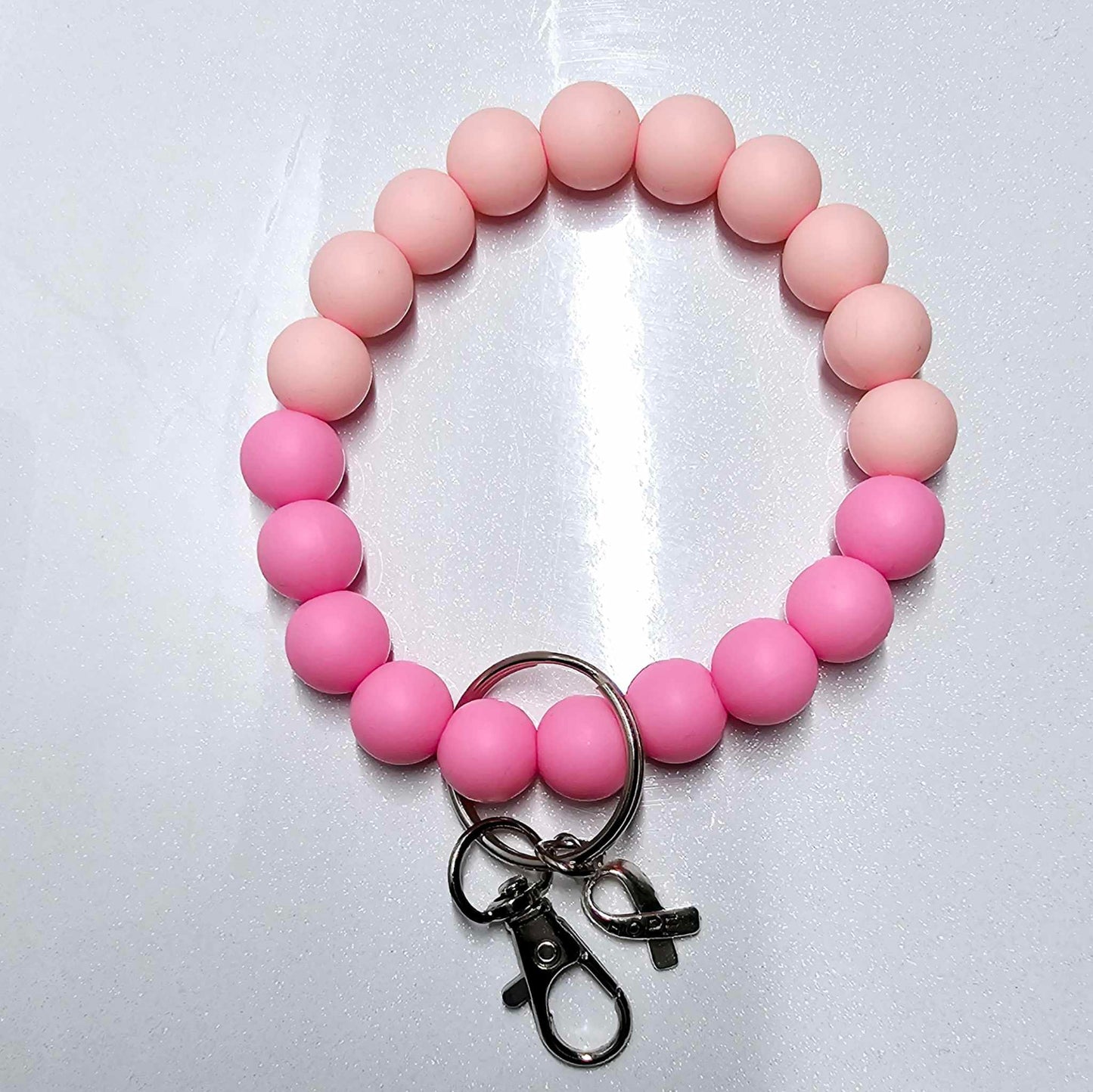 Beaded Breast Cancer Wristlet Keychain w/Charm