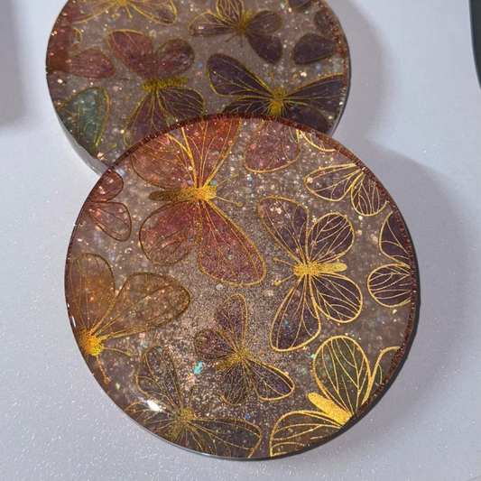 Golden Sparkle Butterfly | Resin Coaster