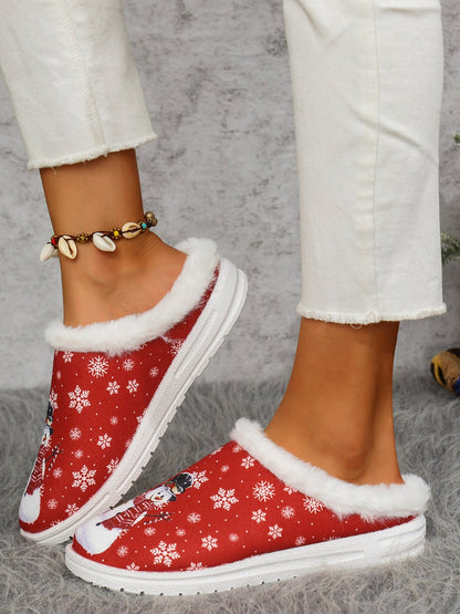 Snowman Flat Slippers | Faux Fur | Curated