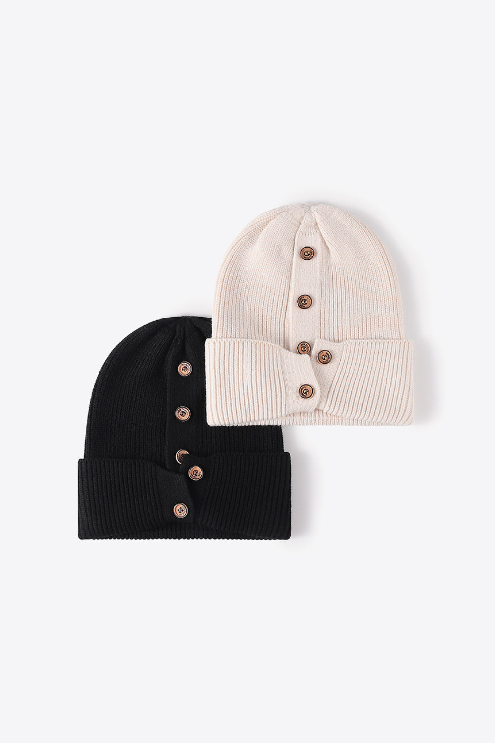 Button Detail Rib-Knit Cuff Beanie | Curated