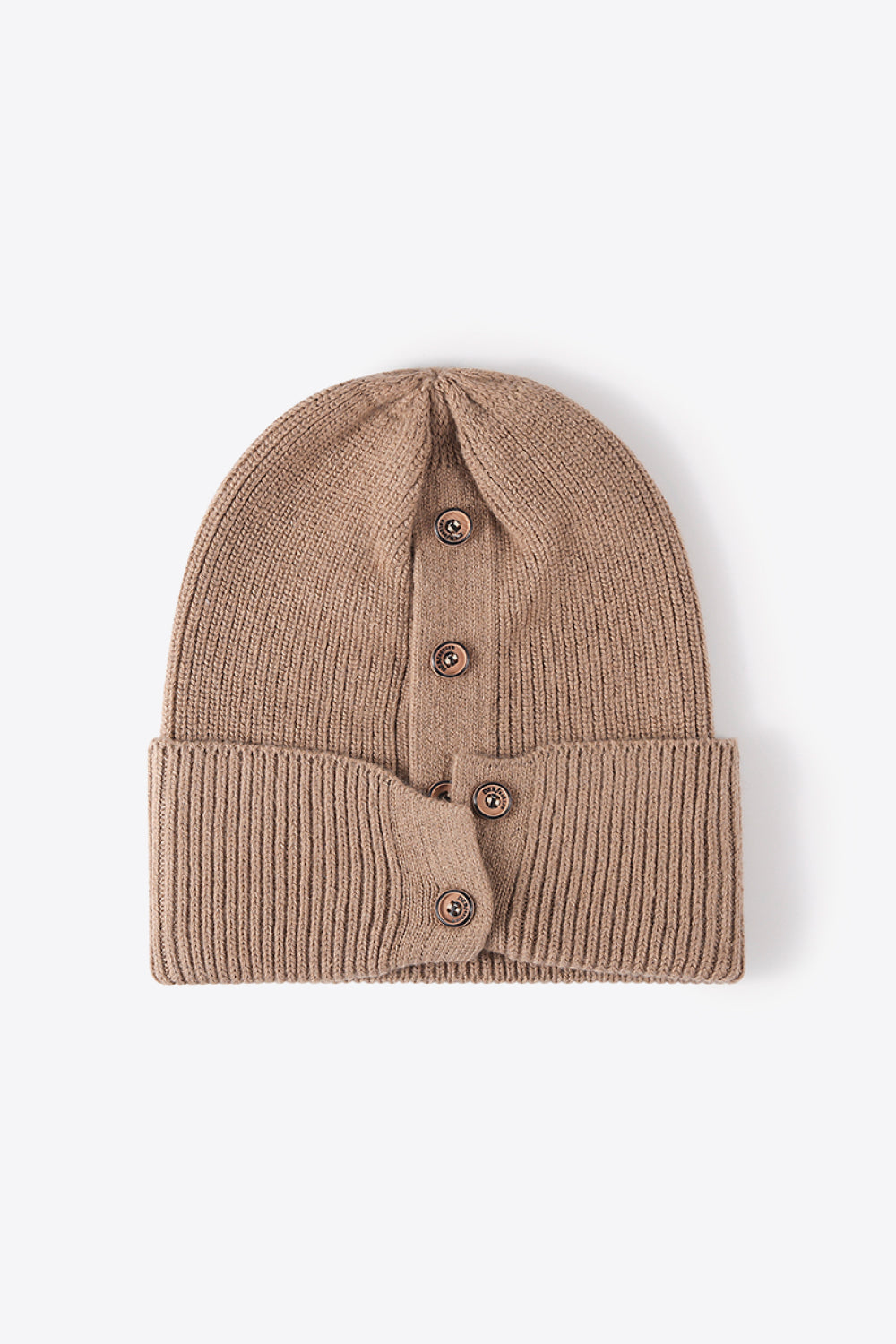 Button Detail Rib-Knit Cuff Beanie | Curated