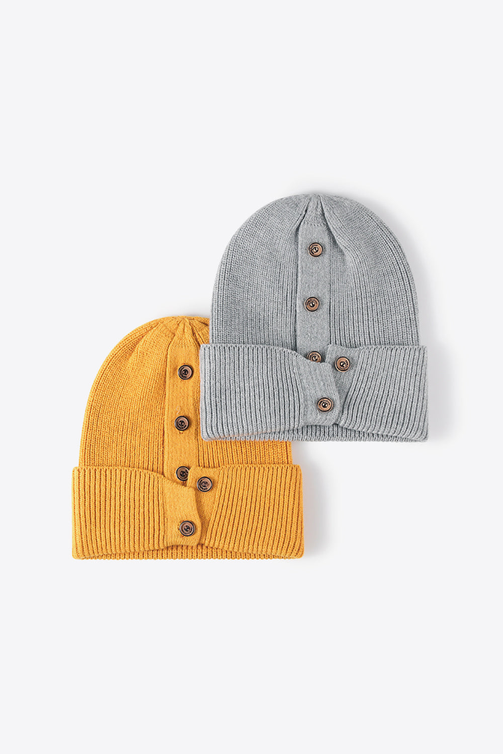 Button Detail Rib-Knit Cuff Beanie | Curated