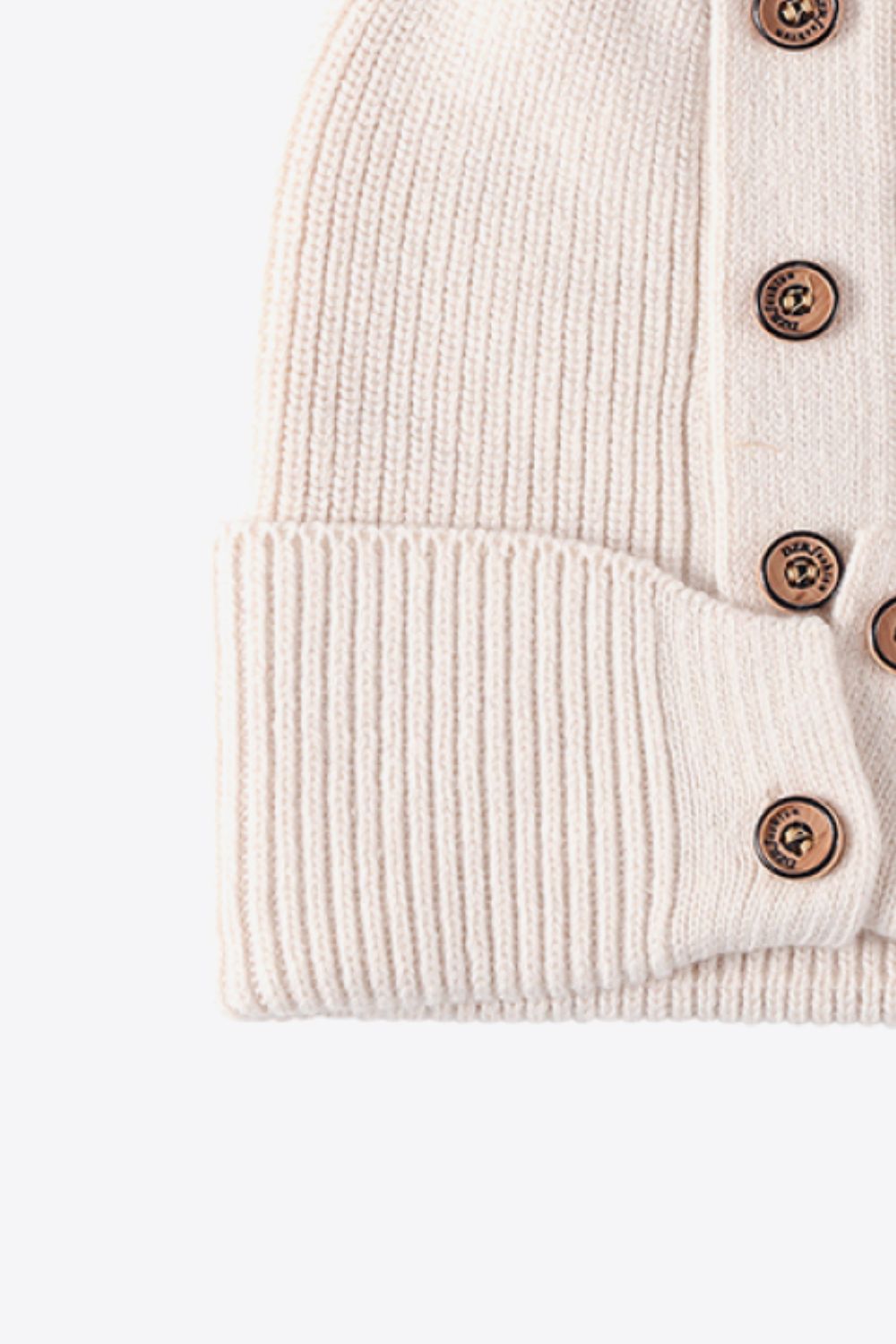 Button Detail Rib-Knit Cuff Beanie | Curated