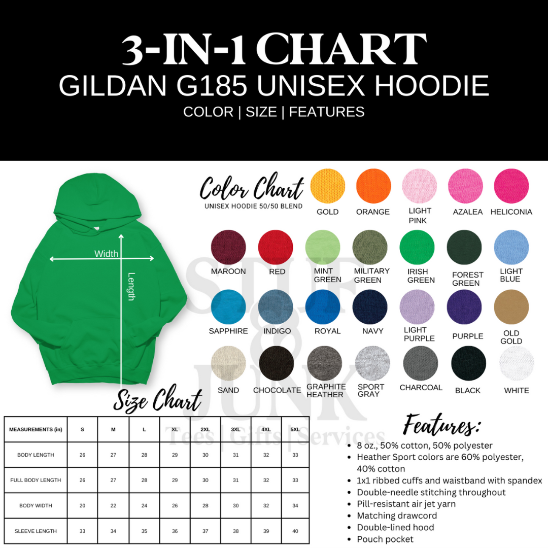 Gildan G185 50/50 Hoodie Color Chart – Stuf and Junk