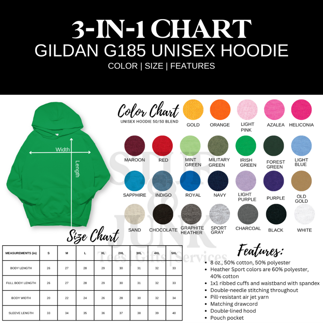 Gildan G185 50/50 Hoodie Color Chart Stuf and Junk