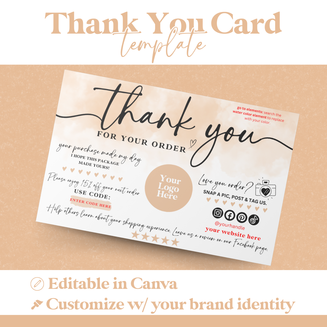 Customizable Customer Thank You Card Template for Canva - Digital Download