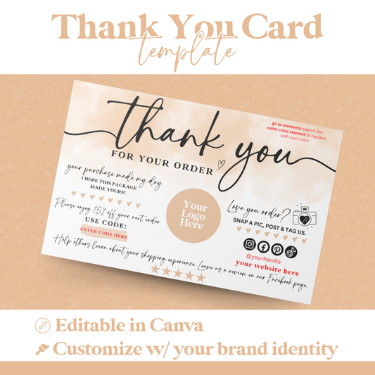 Customizable Customer Thank You Card Template for Canva - Digital Download