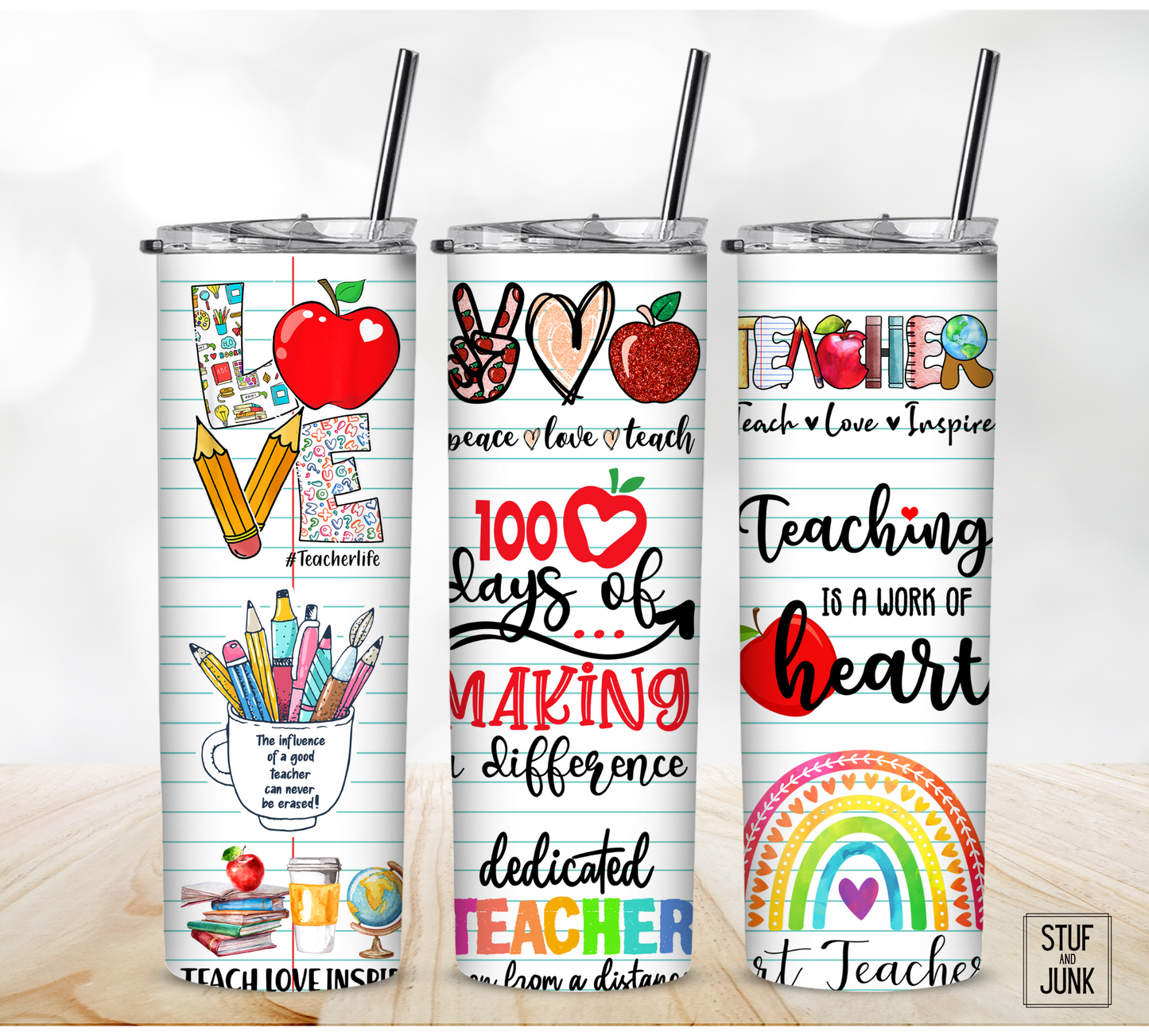 100 Days of Making A Difference | Teacher Tumbler | 20 oz. Skinny Stainless Steel
